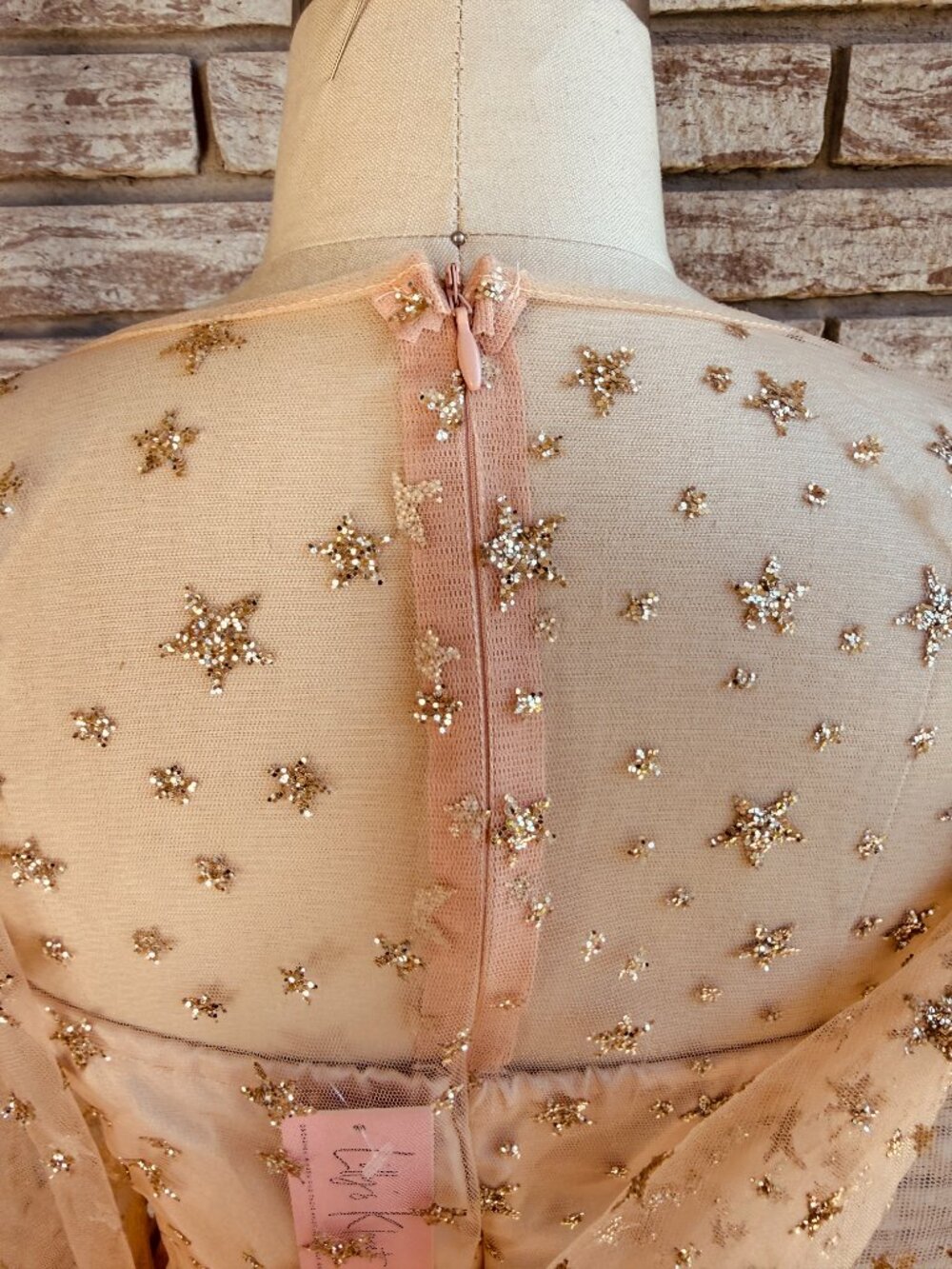 NWT Lilly's Kloset Star Studded Jumpsuit Champagne Starry Tulle Cape Small - Picture 3 of 10